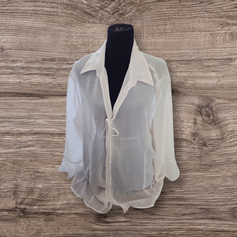 Cato Sheer White Blouse with Tie Front